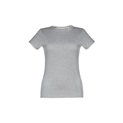 THC ANKARA WOMEN promotional t-shirt in heather light grey (detail view) with custom logo branding