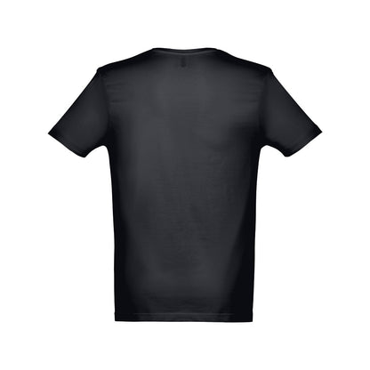 THC ATHENS promotional t-shirt in black (detail view) with custom logo branding