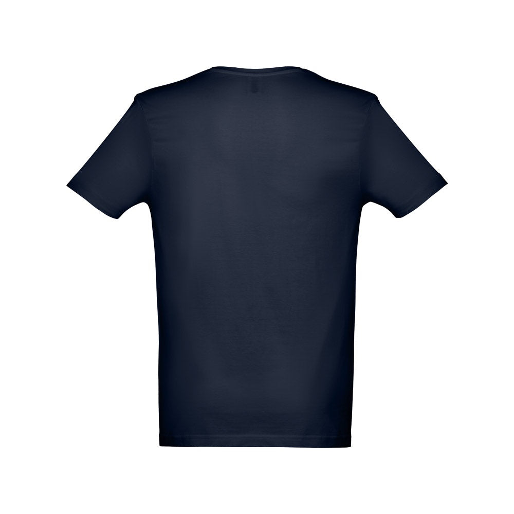 THC ATHENS promotional t-shirt in navy blue (detail view) with custom logo branding