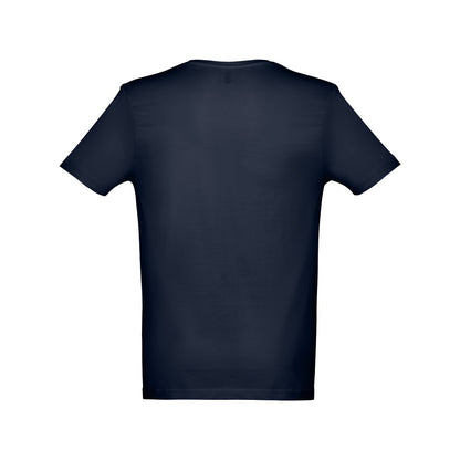THC ATHENS promotional t-shirt in navy blue (detail view) with custom logo branding