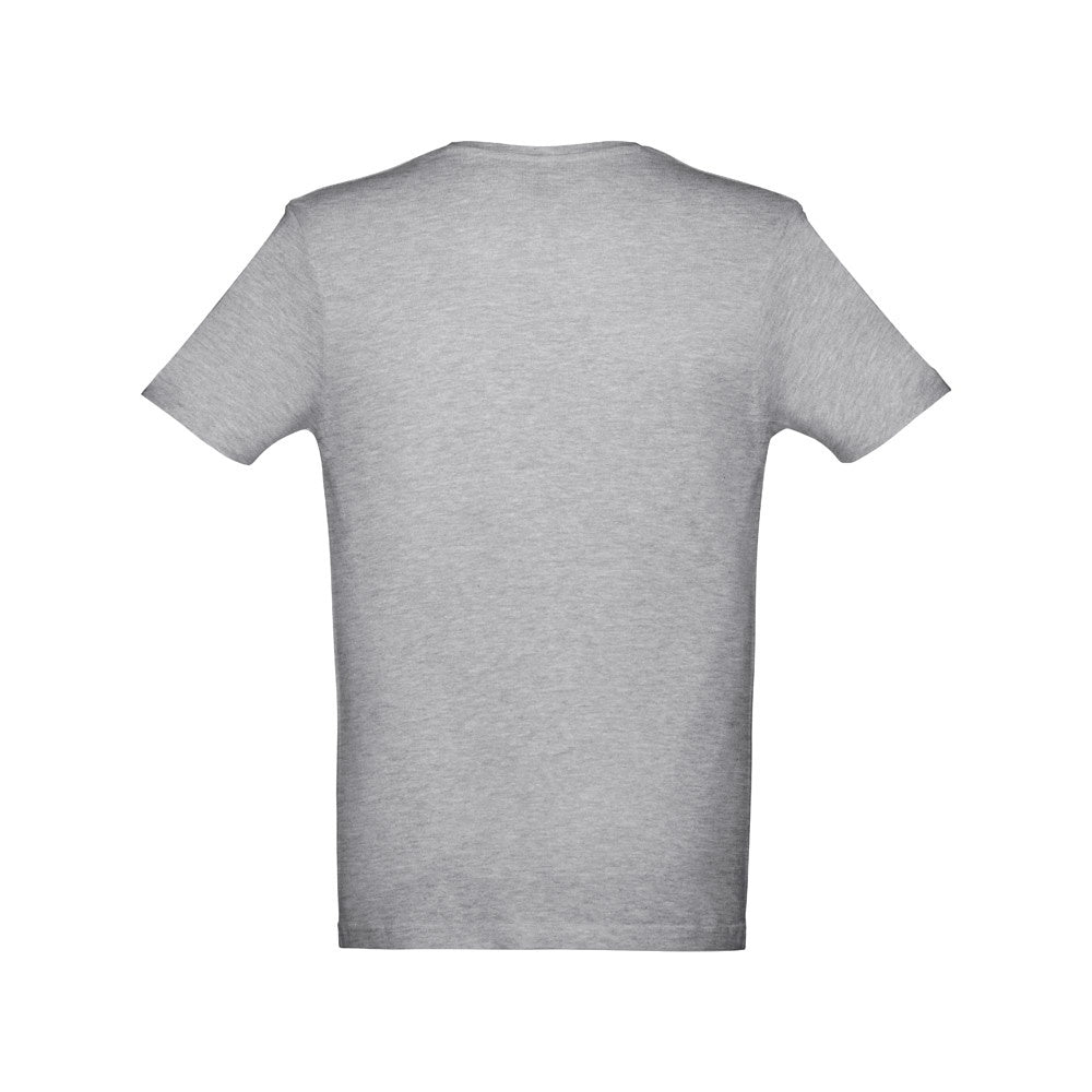 THC ATHENS promotional t-shirt in heather light grey (detail view) with custom logo branding