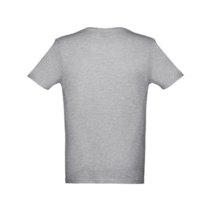 THC ATHENS promotional t-shirt in heather light grey (detail view) with custom logo branding