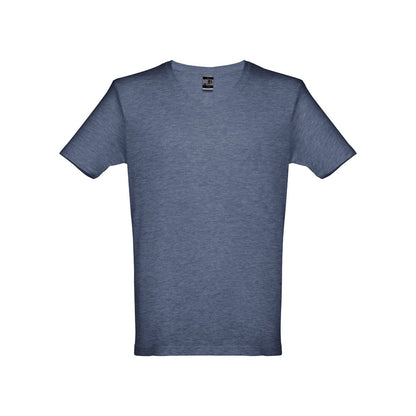 THC ATHENS promotional t-shirt in heather blue (detail view) with custom logo branding