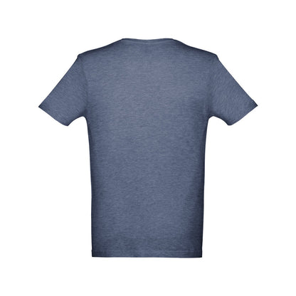 THC ATHENS promotional t-shirt in heather blue (detail view) with custom logo branding