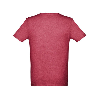 THC ATHENS promotional t-shirt in heather red (detail view) with custom logo branding