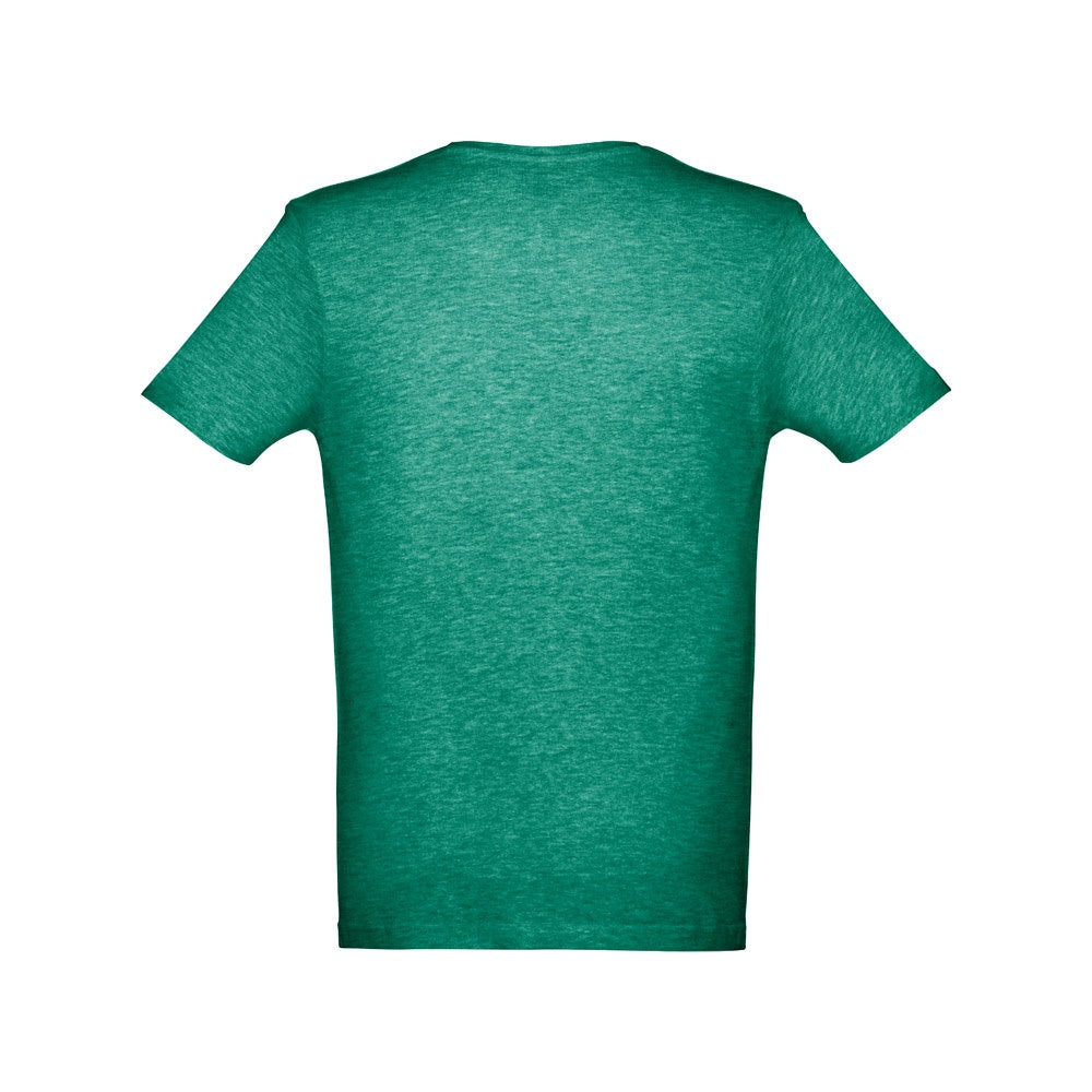THC ATHENS promotional t-shirt in heather green (detail view) with custom logo branding