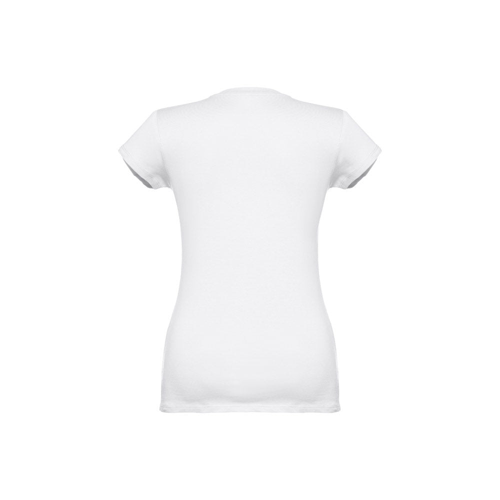 THC ATHENS WOMEN WH promotional t-shirt in white (detail view) with custom logo branding