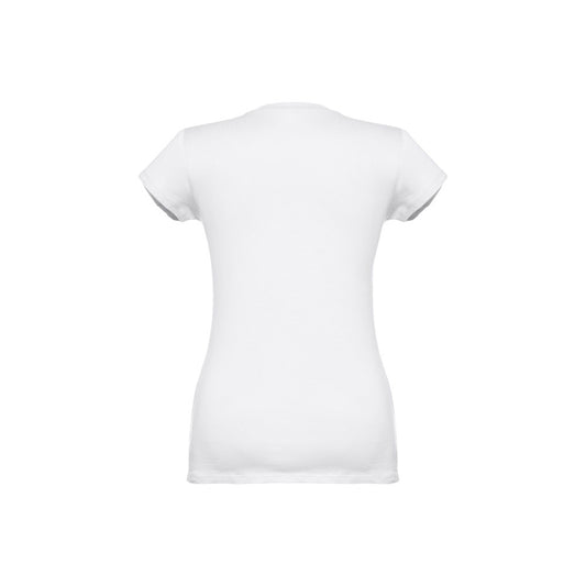 THC ATHENS WOMEN WH promotional t-shirt in white (detail view) with custom logo branding