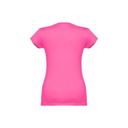 THC ATHENS WOMEN promotional t-shirt in pink (detail view) with custom logo branding