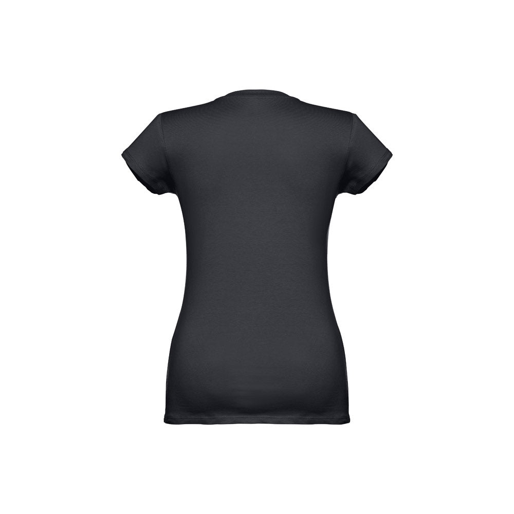 THC ATHENS WOMEN promotional t-shirt in black (detail view) with custom logo branding