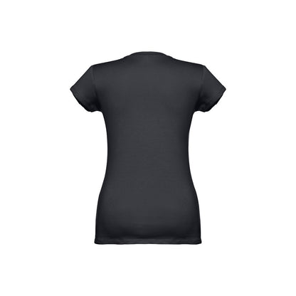 THC ATHENS WOMEN promotional t-shirt in black (detail view) with custom logo branding