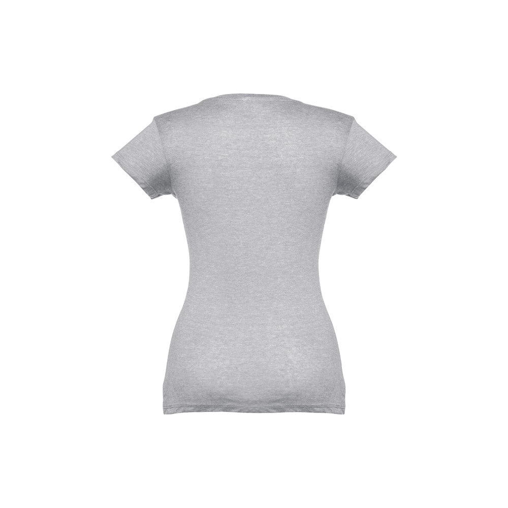 THC ATHENS WOMEN promotional t-shirt in heather light grey (detail view) with custom logo branding