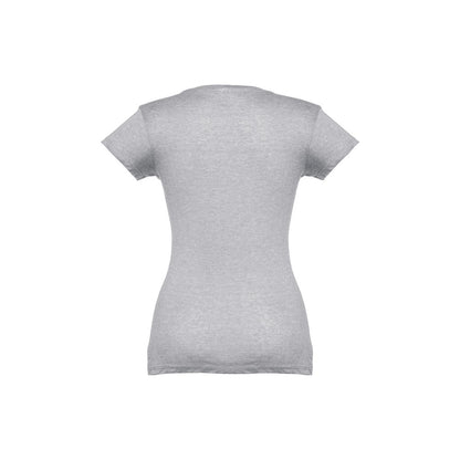 THC ATHENS WOMEN promotional t-shirt in heather light grey (detail view) with custom logo branding