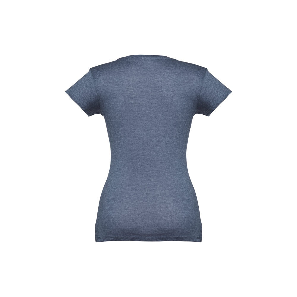THC ATHENS WOMEN promotional t-shirt in heather blue (detail view) with custom logo branding