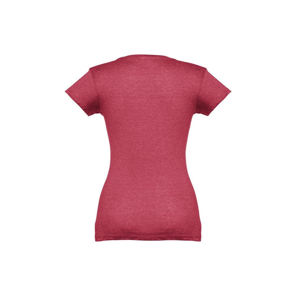 THC ATHENS WOMEN promotional t-shirt in heather red (detail view) with custom logo branding