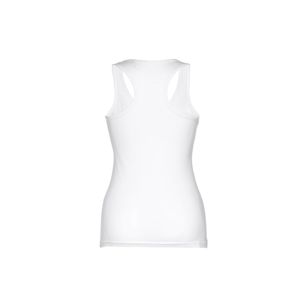 THC TIRANA WH promotional t-shirt in white (detail view) with custom logo branding