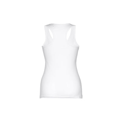 THC TIRANA WH promotional t-shirt in white (detail view) with custom logo branding