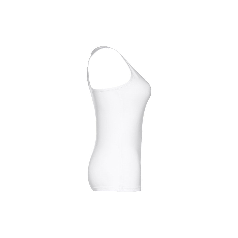 THC TIRANA WH promotional t-shirt in white (detail view) with custom logo branding