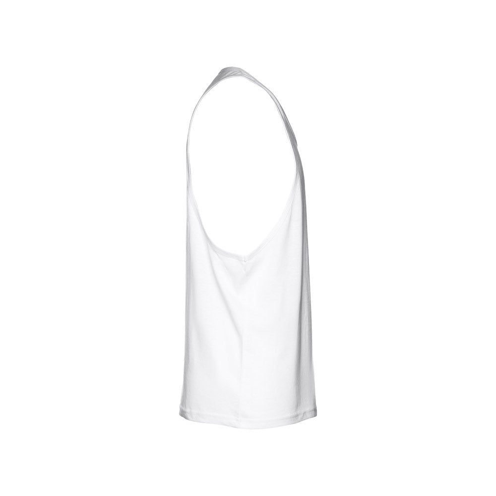 THC IBIZA WH promotional t-shirt in white (detail view) with custom logo branding