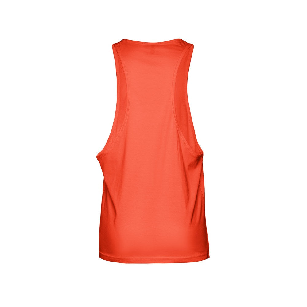 THC IBIZA promotional t-shirt in coral orange (detail view) with custom logo branding