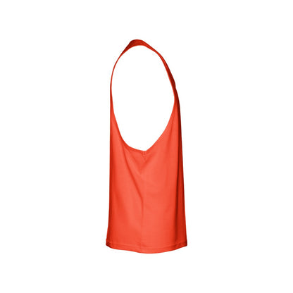 THC IBIZA promotional t-shirt in coral orange (detail view) with custom logo branding