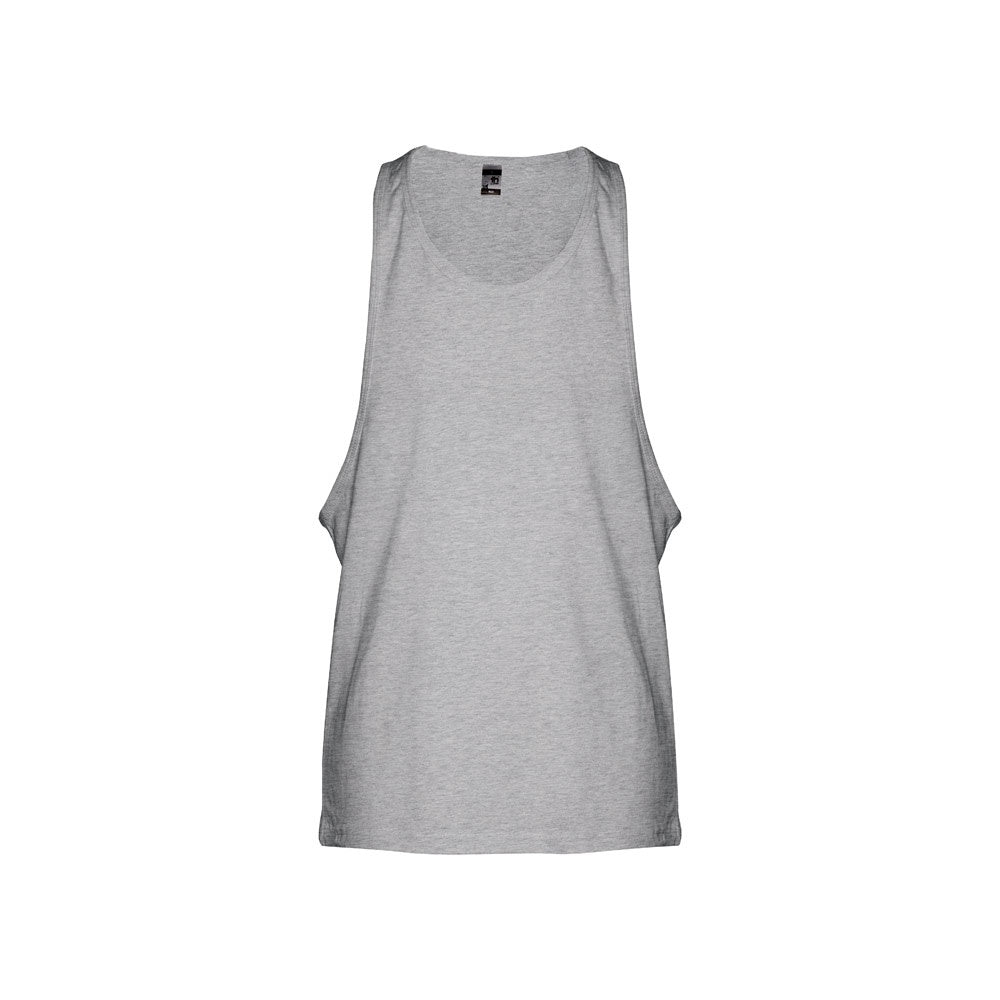 THC IBIZA promotional t-shirt in heather light grey (detail view) with custom logo branding