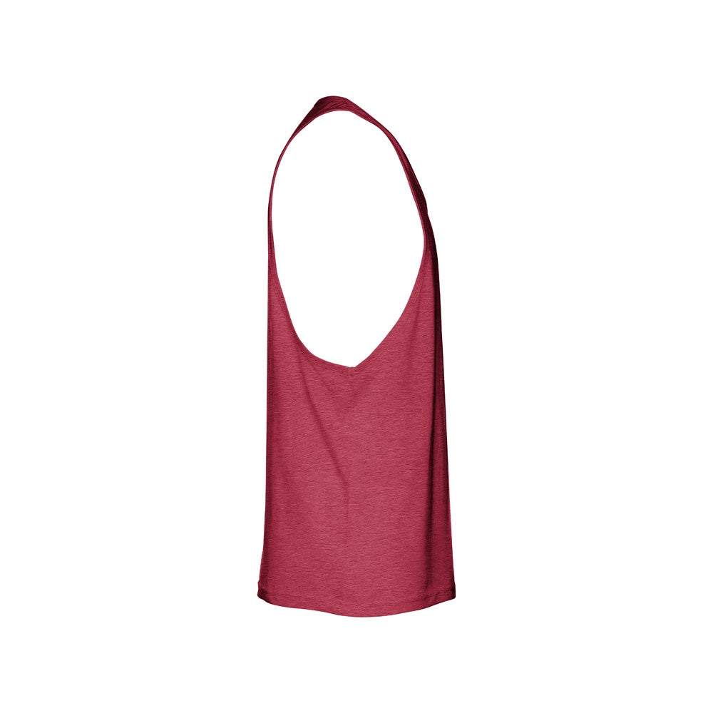 THC IBIZA promotional t-shirt in heather red (detail view) with custom logo branding