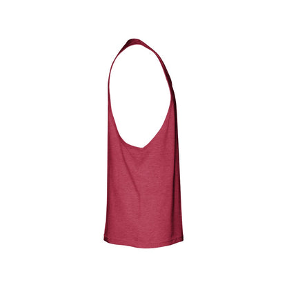 THC IBIZA promotional t-shirt in heather red (detail view) with custom logo branding