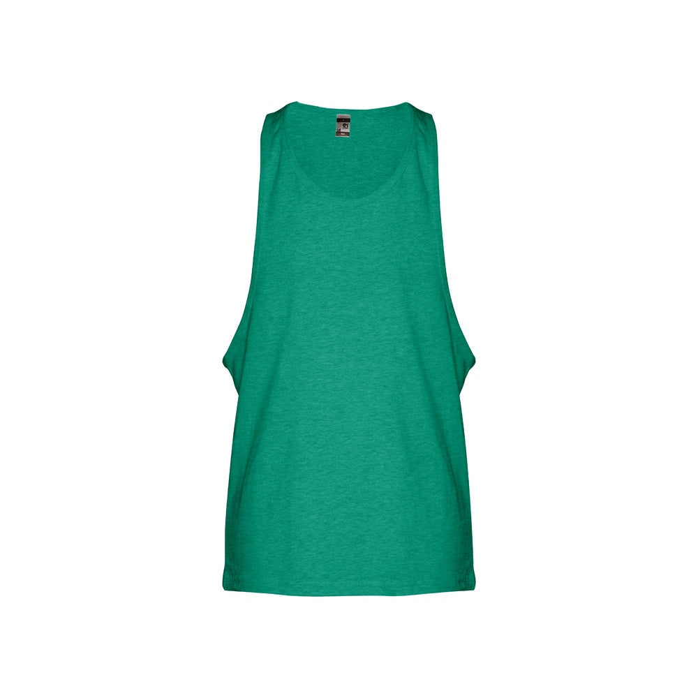 THC IBIZA promotional t-shirt in heather green (detail view) with custom logo branding