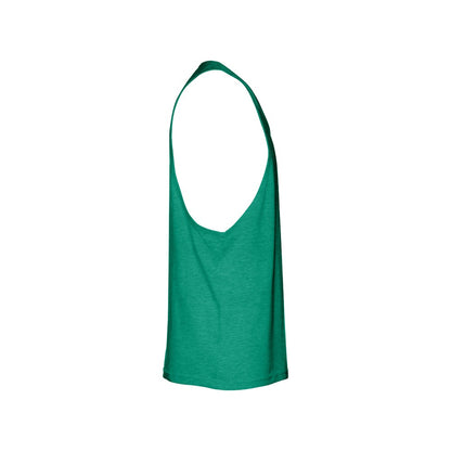 THC IBIZA promotional t-shirt in heather green (detail view) with custom logo branding