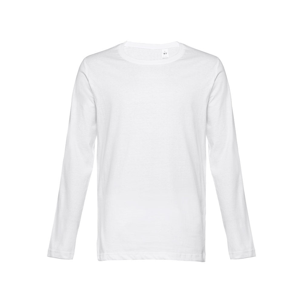 THC BUCHAREST WH promotional t-shirt in white (detail view) with custom logo branding