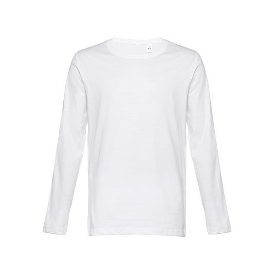 THC BUCHAREST WH promotional t-shirt in white (detail view) with custom logo branding