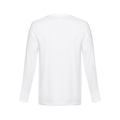 THC BUCHAREST WH promotional t-shirt in white (detail view) with custom logo branding