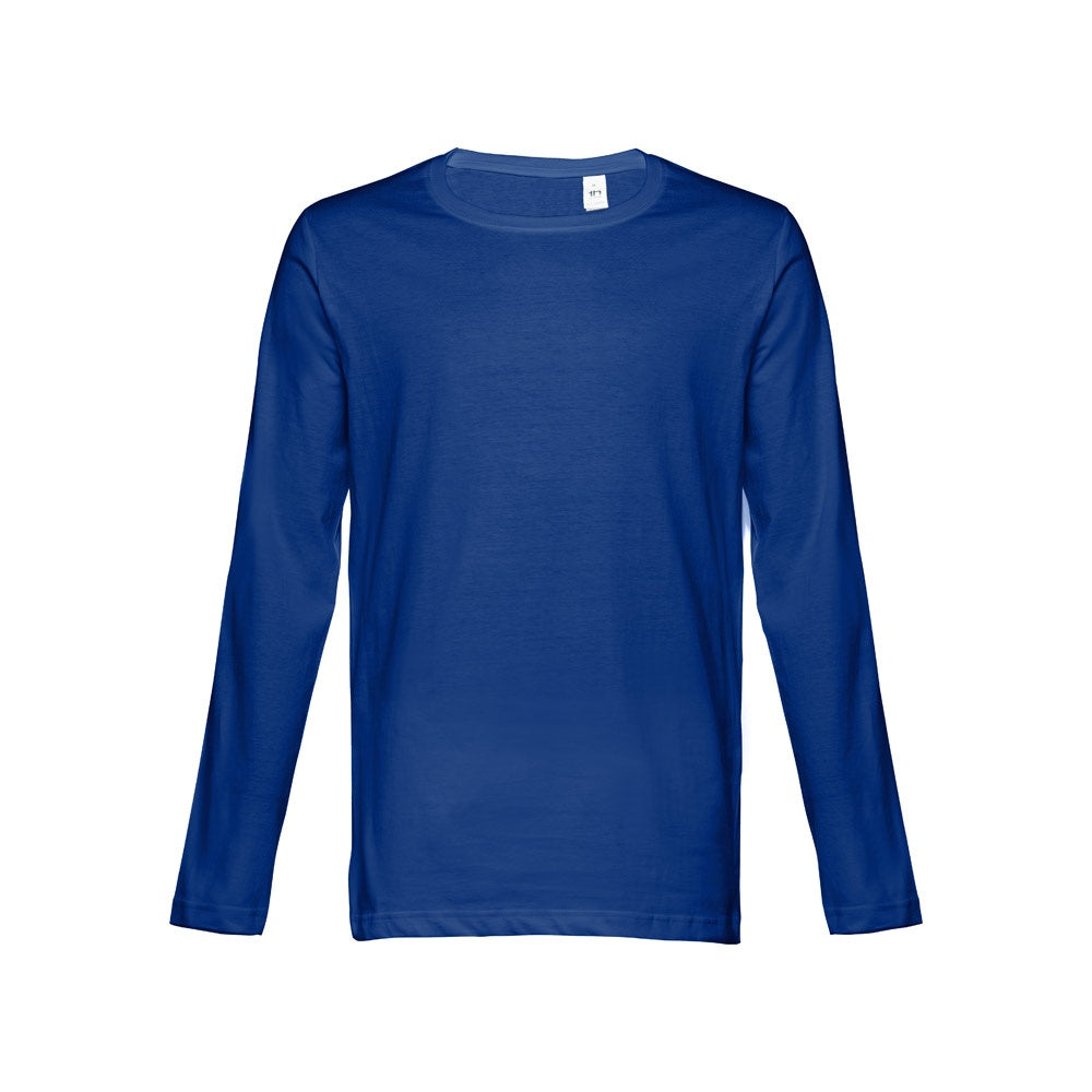 THC BUCHAREST promotional t-shirt in royal blue (detail view) with custom logo branding