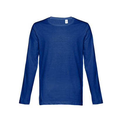THC BUCHAREST promotional t-shirt in royal blue (detail view) with custom logo branding
