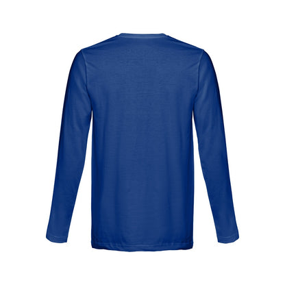 THC BUCHAREST promotional t-shirt in royal blue (detail view) with custom logo branding