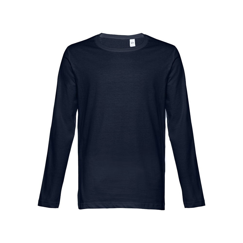 THC BUCHAREST promotional t-shirt in navy blue (detail view) with custom logo branding