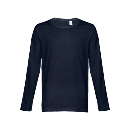 THC BUCHAREST promotional t-shirt in navy blue (detail view) with custom logo branding