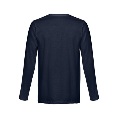 THC BUCHAREST promotional t-shirt in navy blue (detail view) with custom logo branding