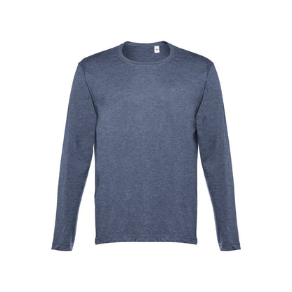 THC BUCHAREST promotional t-shirt in heather blue (detail view) with custom logo branding