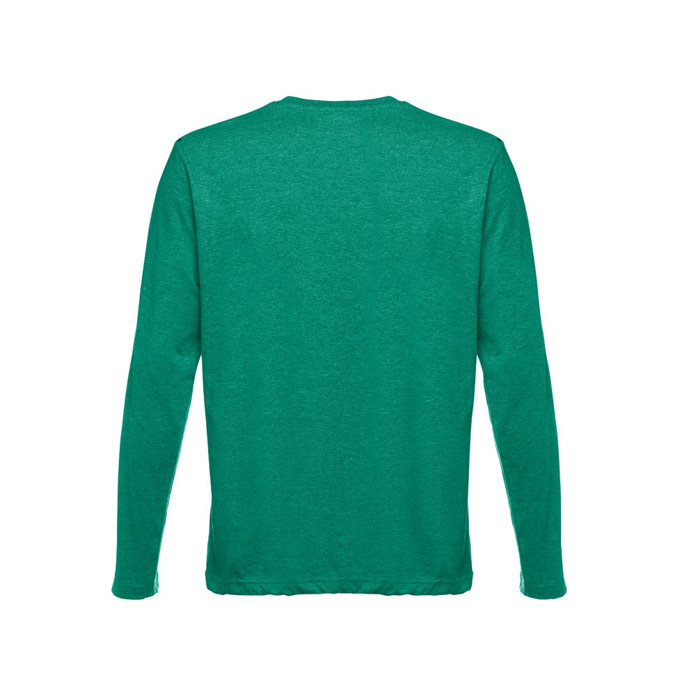 THC BUCHAREST promotional t-shirt in heather green (detail view) with custom logo branding