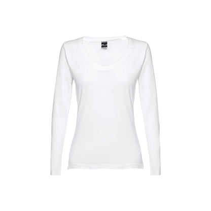 THC BUCHAREST WOMEN WH promotional t-shirt in white (detail view) with custom logo branding