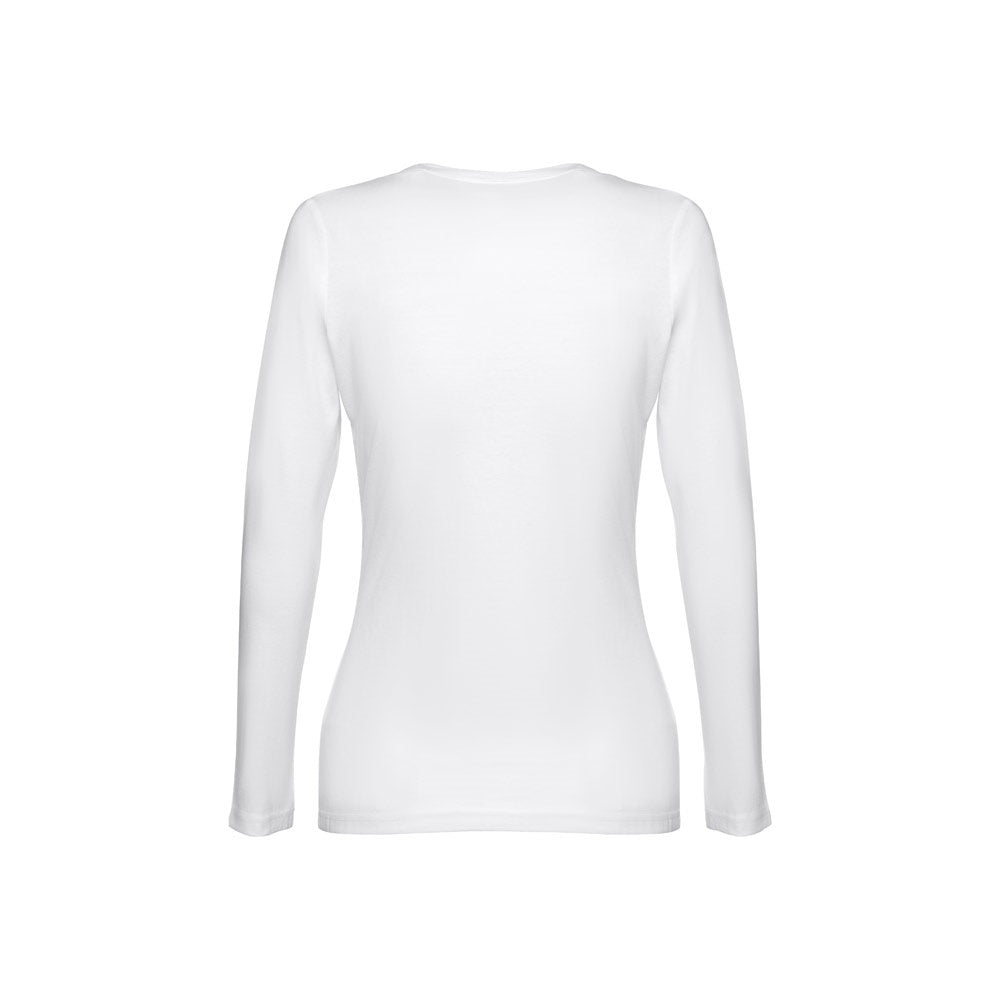THC BUCHAREST WOMEN WH promotional t-shirt in white (detail view) with custom logo branding