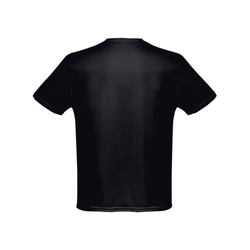 THC NICOSIA promotional t-shirt in black (detail view) with custom logo branding