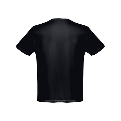 THC NICOSIA promotional t-shirt in black (detail view) with custom logo branding