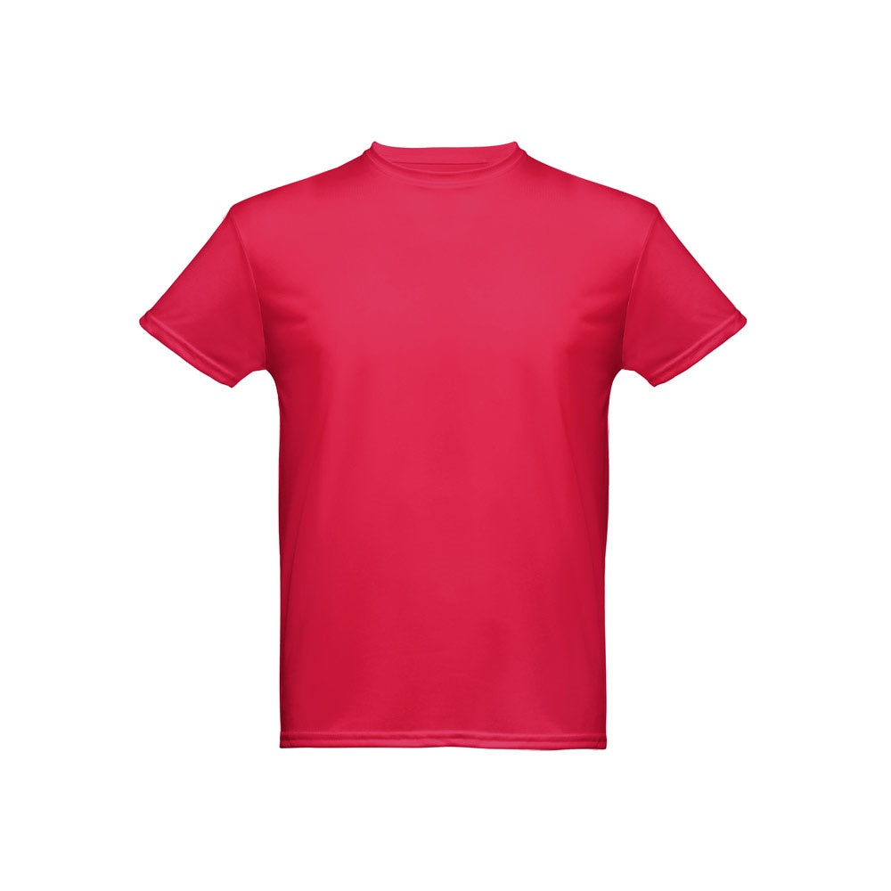 THC NICOSIA promotional t-shirt in red (detail view) with custom logo branding