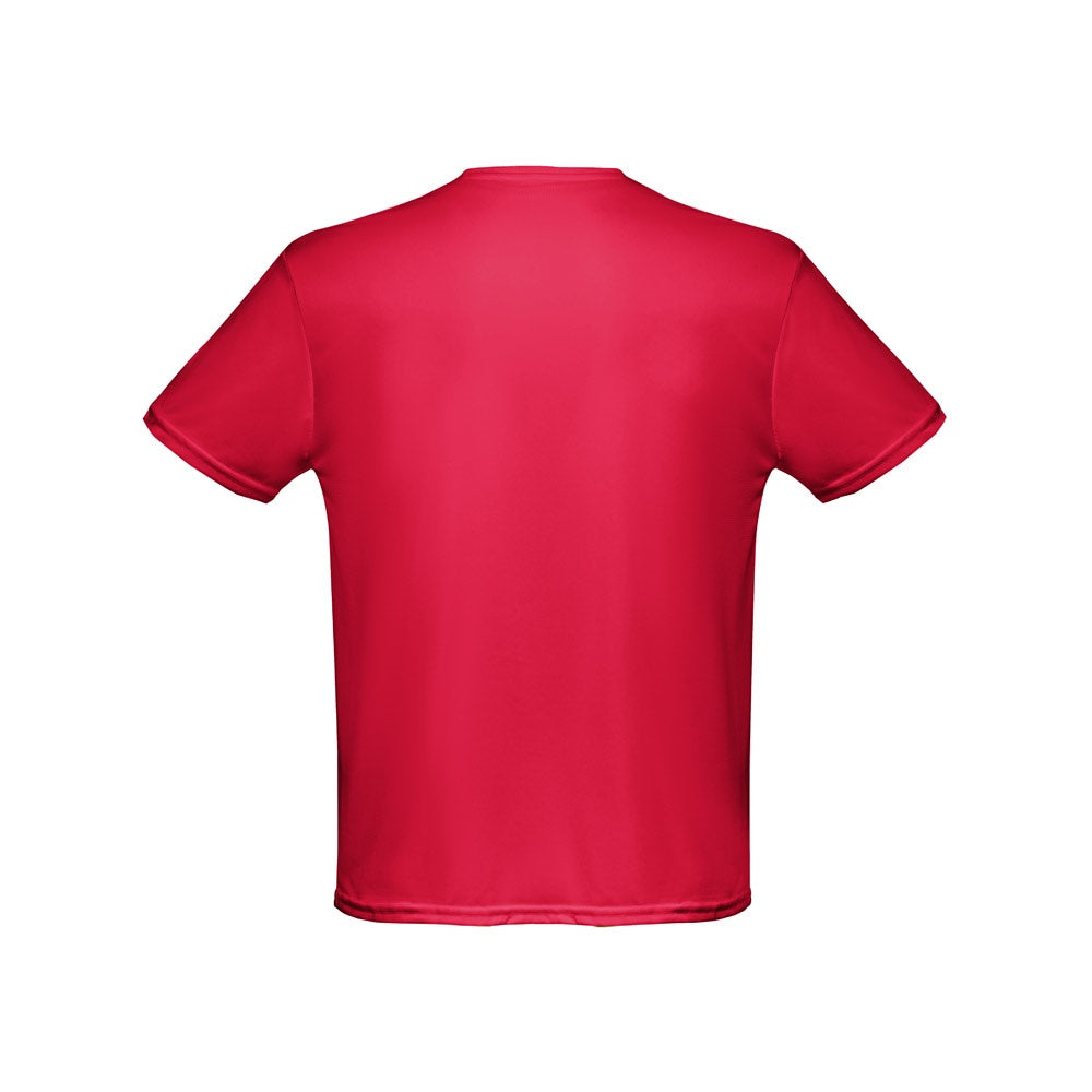 THC NICOSIA promotional t-shirt in red (detail view) with custom logo branding