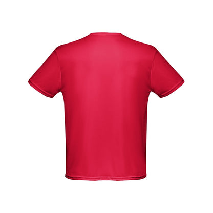 THC NICOSIA promotional t-shirt in red (detail view) with custom logo branding