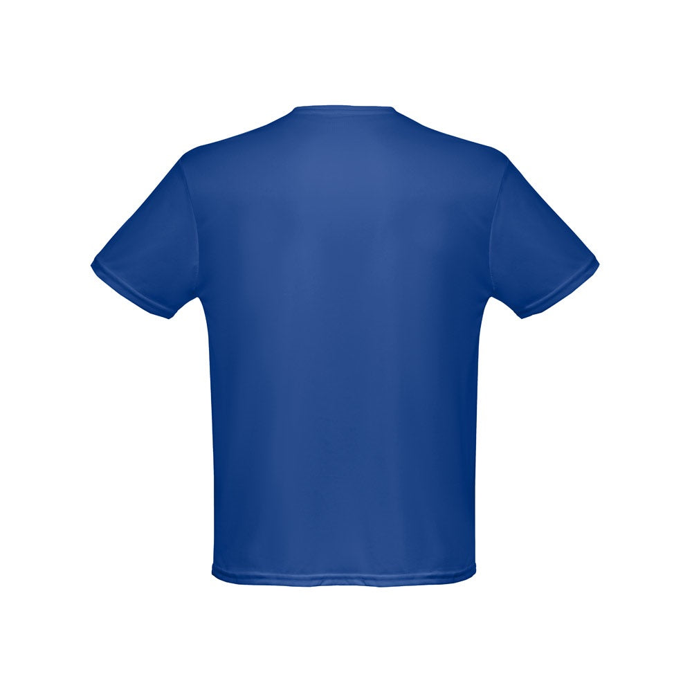 THC NICOSIA promotional t-shirt in royal blue (detail view) with custom logo branding