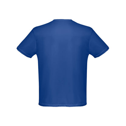 THC NICOSIA promotional t-shirt in royal blue (detail view) with custom logo branding
